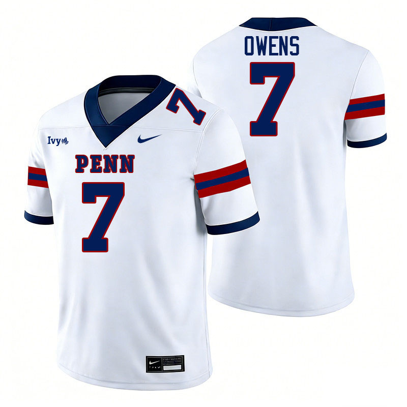 Pennsylvania Quakers #7 Bisi Owens College Football Jerseys,Uniforms Stitched-White